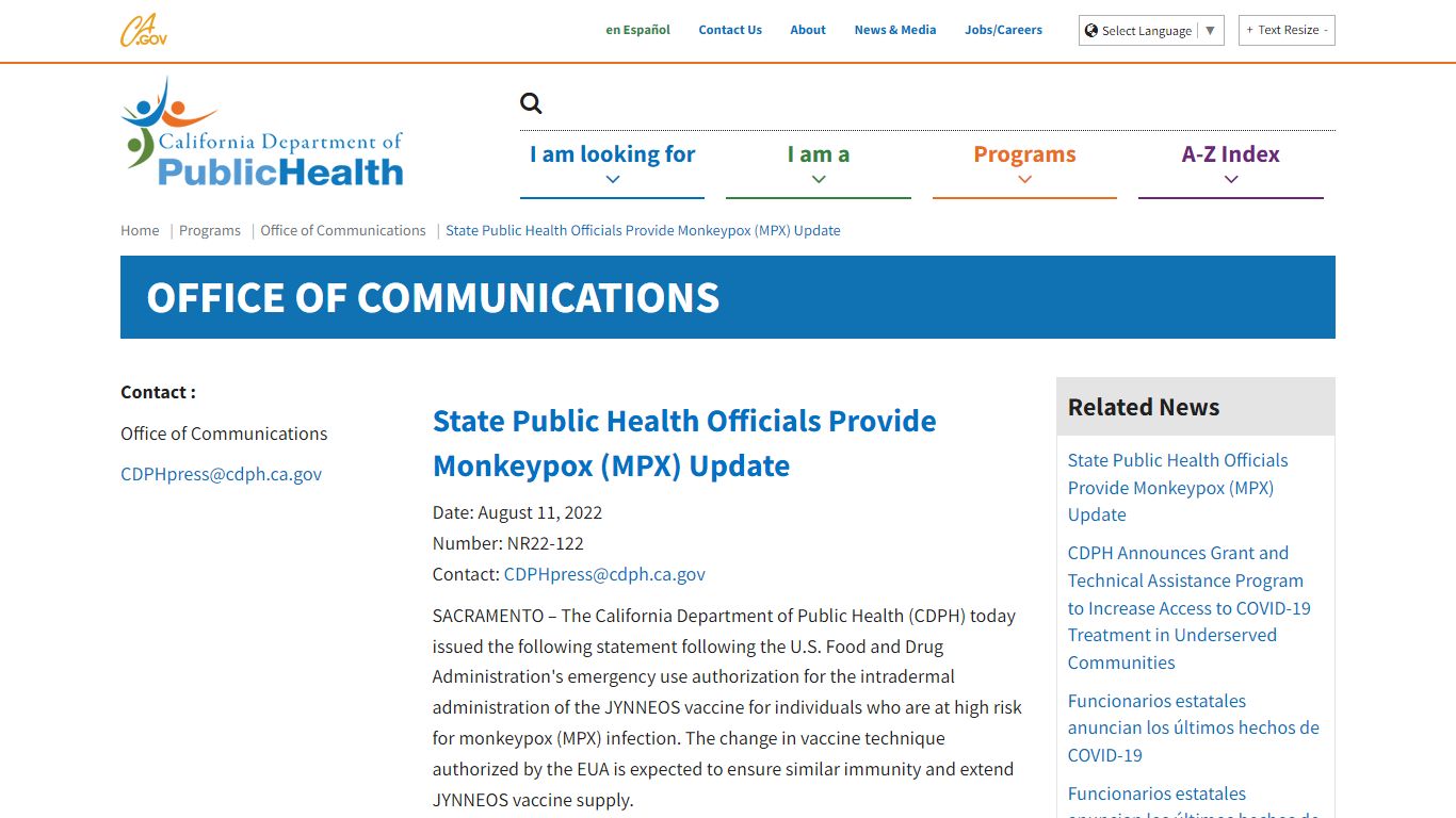 State Public Health Officials Provide Monkeypox (MPX) Update